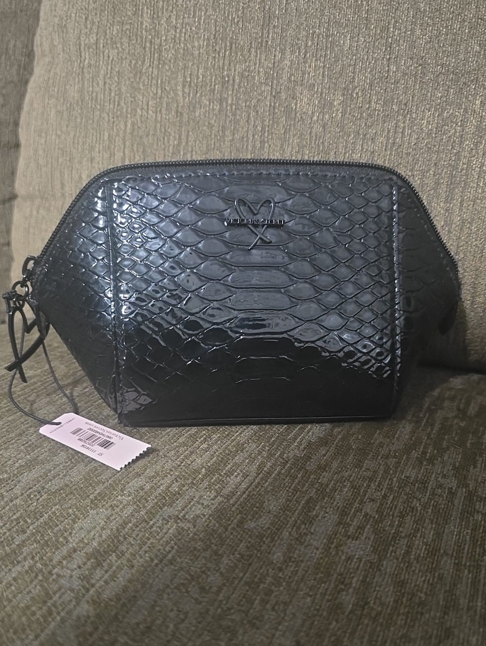 Victoria's Secret Black Faux Python Embossed Cosmetic Makeup Bag NWT Rare